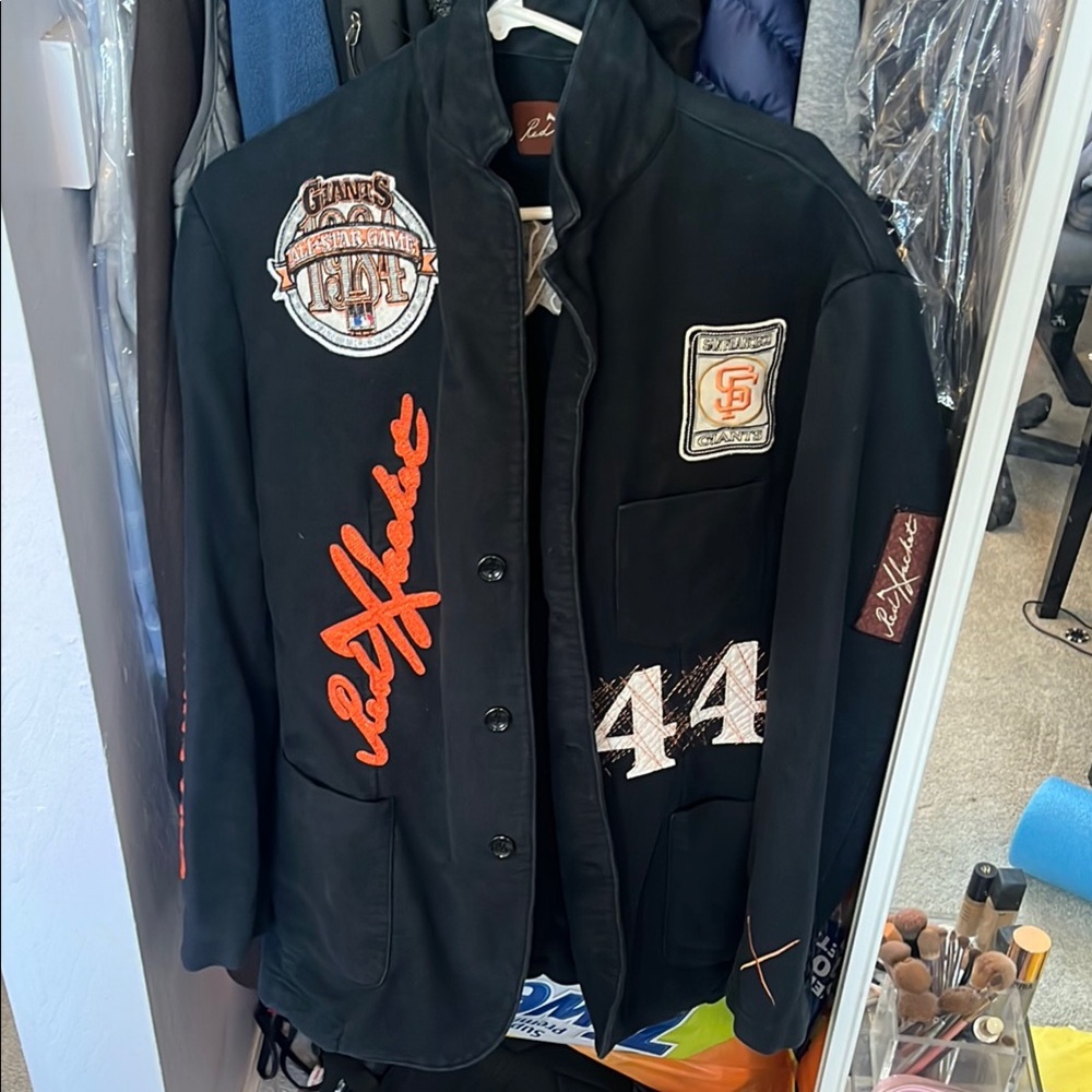 SF Giants - Custom Red Jacket Black Pea Coat with Orange Accents